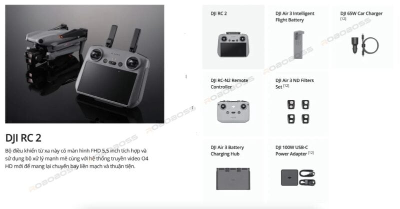 0thiết Bị Bay Không Người Lái Dji Air 3 Fly More Combo (dji Rc 2) Eb3wbc Kèm điều Khiển Rc331 Mtq55