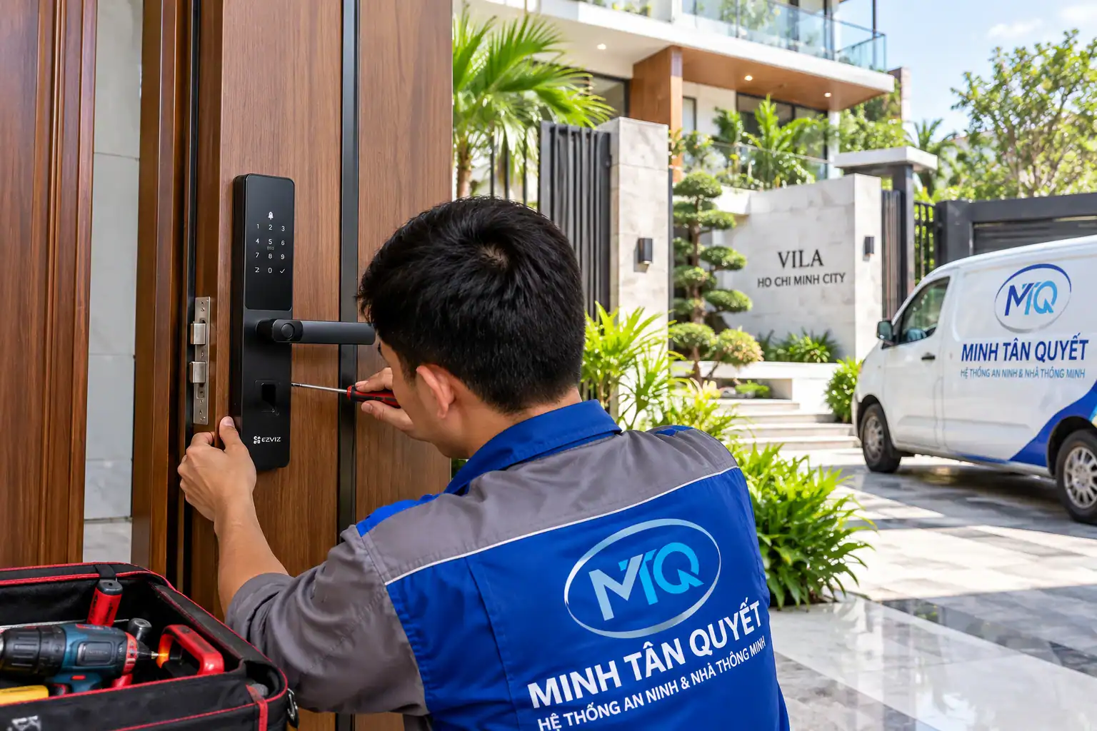 Lắp đặt khóa EZVIZ CS-Y2000 tại biệt thự TP.HCM Hình minh họa kỹ thuật viên Minh Tân Quyết lắp khóa EZVIZ CS-Y2000 tại biệt thự TP.HCM