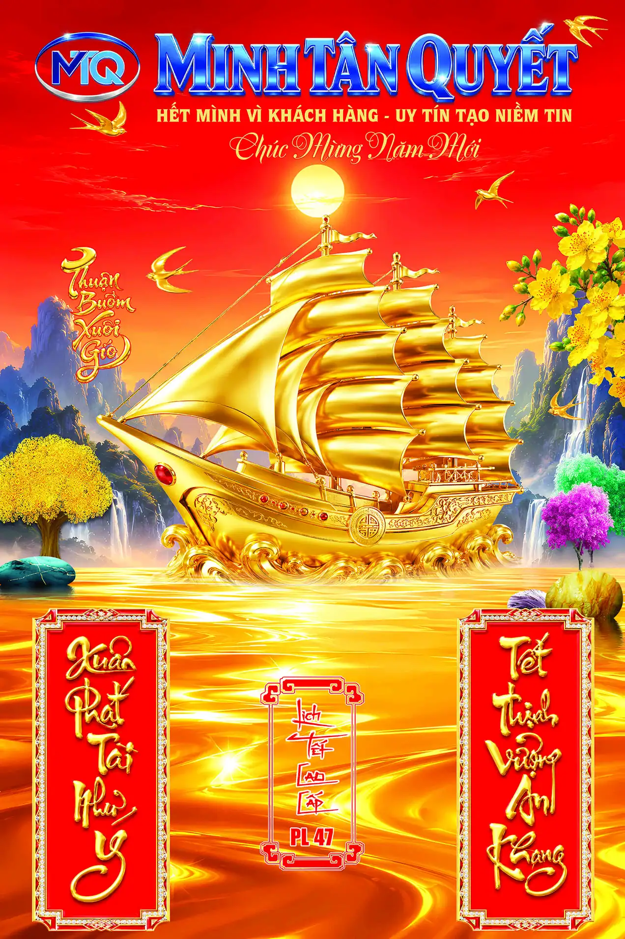Lịch Tết 2027 Minh Tân Quyết – Tri ân khách hàng Minh Tân Quyết tri ân khách hàng Tết 2027 với mẫu lịch thuyền vàng thuận buồm xuôi gió
